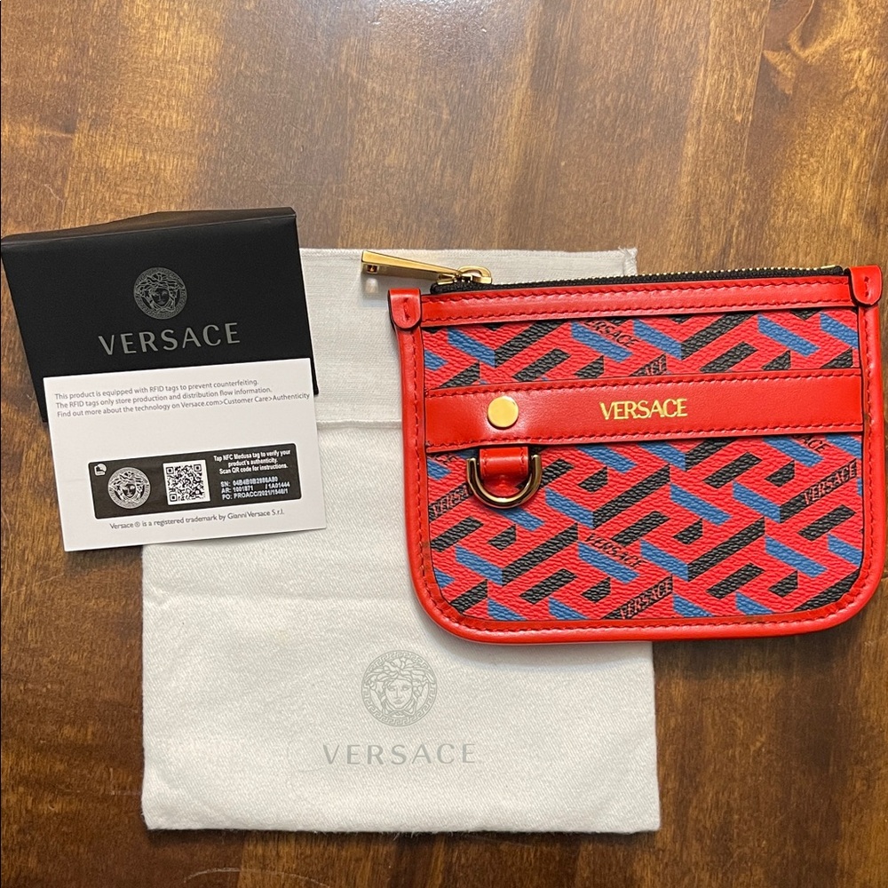 Versace Coated Canvas La Greca Modular Zip Pouch